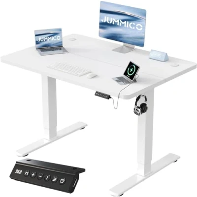 Immagine di JUMMICO 100x60cm Scrivania Regolabile in Altezza,Scrivania Ufficio Elettrica Regolabile, Tavolo da Computer per Sedersi e Piedi, Studio,Bianco