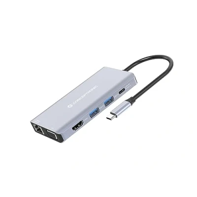 Immagine di Conceptronic DONN20G Docking station USB 3.2 Gen 1 10 in 1, HDMI, VGA, A 3.0, SD, TF/MicroSD, audio, GbE LAN, 100 W PD