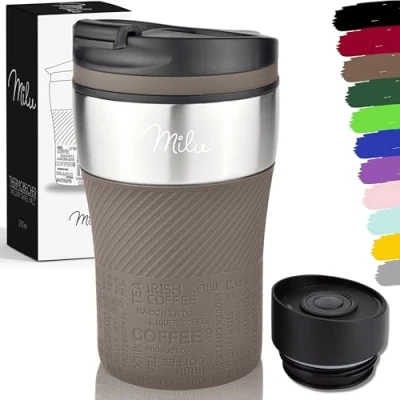 Immagine di Milu Tazza Termica da viaggio per caffè 210ml 100% a Prova di perdite Isolata e tè portare via bere in acciaio inossidabile Caldo freddo Marrone