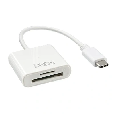 Immagine di LINDY 43185 Lettore schede di memoria esterno microSD, SD, USB C® 3.2 (Gen 1) Bianco