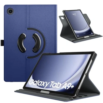 Immagine di TiMOVO Custodia Rotante Compatibile con Samsung Galaxy Tab A9+/A9 Plus 11&quot; 2023 SM X210/X216/X218, 90 Gradi di Rotazione, Supporta Auto Sveglia/Sonno per A9+ Tablet, Blu Marino