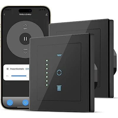 Immagine di CURRYSMARTER Interruttore per tapparelle Wi Fi, 6a generazione, con LED controllabile, timer intelligente, richiede driver neutro, compatibile Echo Alexa/Google, 2 pezzi, colore: nero