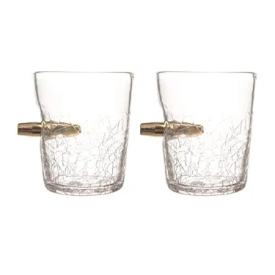 Immagine di Bar Amigos Set di 2 bicchierini da liquore 300 ml, confezione doppia in vetro con proiettile nel bicchiere, per bere whisky, brandy scotch, bourbon