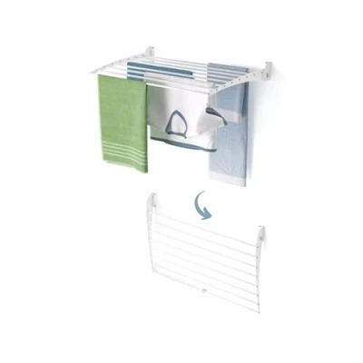 Immagine di foxydry Fold, Stendibiancheria da parete, Stendino Verticale, Pieghevole Interno e Esterno in Alluminio Acciaio 82x50x50 cm (Bianco Down, 1x Fold 80)