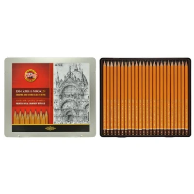 Immagine di KOH I NOOR Matite da artista in grafite, set 24 pezzi, con custodia metallo
