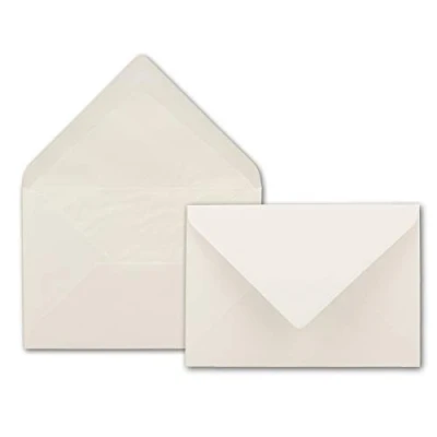 Immagine di GUSTAV NEUSER Buste per lettere, formato DIN B6, 125 x 176 mm, colore bianco antico con fodera in seta bianca, 50 pezzi, qualità extra, 100 g/m², occasioni speciali, incollaggio a umido, colore: