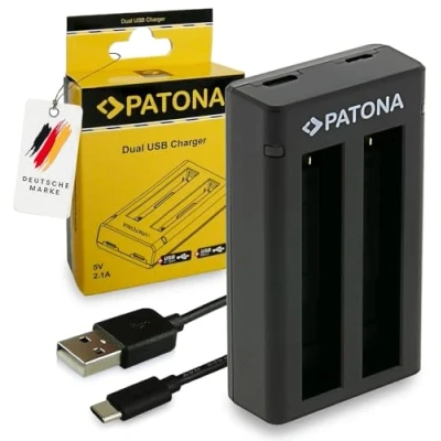 Immagine di PATONA Caricabatterie Doppio compatibile con Insta360 X4 CINSBBMA, Caricatore Viaggio Protezione automatica contro il sovraccarico, ricarica simultanea di 2 Batterie, incl. Cavo USB C