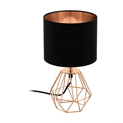 Immagine di Eglo lampada da tavolo Carlton 2, vintage a uno punto luce, comodino in acciaio e tessuto, rame, nero, presa E14, interruttore incl