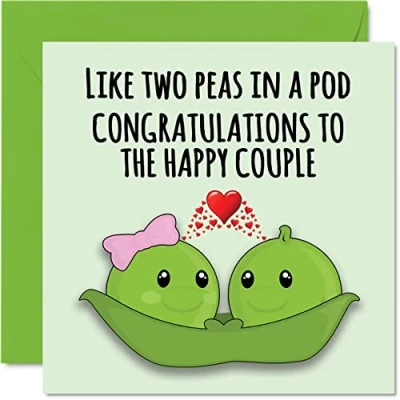 Immagine di biglietti di nozze per sposi piselli in un baccello Happy Wedding Day Cards Congratulations, Congratulations Well Done Just Married, 145 mm x matrimonio auguri coppie