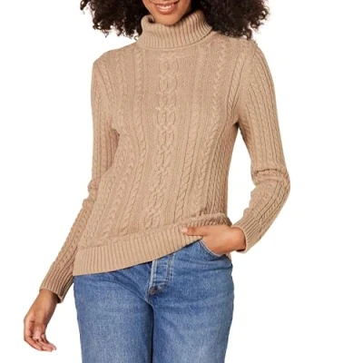 Immagine di Amazon Essentials Maglione A Collo Alto Intrecciato con Screziatura (Taglie Forti Disponibili) Donna, Cammello Puntinato, 4XL Plus