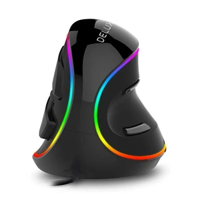 Immagine di DeLUX Mouse Verticale Con Filo, Ergonomico Illuminazione RGB, 800 4000 DPI, 6 Pulsanti, Poggiapolsi Rimovibile, per il Tunnel Carpale, PC/Computer/Portatile/Mac/Laptop (RGB Wired)