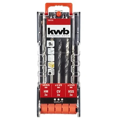 Immagine di kwb 109155 HSS Kit punte 9 parti 3 mm, 4 5 6 8 mm 1/4 (6.3 mm) pz.