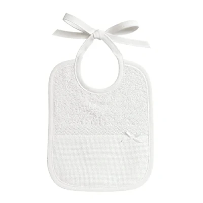 Immagine di Filet Bavaglino in Spugna Bianca, Realizzato Interamente a Mano con Tasca Tela Aida da Ricamare, Ideale per le Neonate e Prima Infanzia, 100% Made Italy, Color Bianco, Misure 18x21 cm