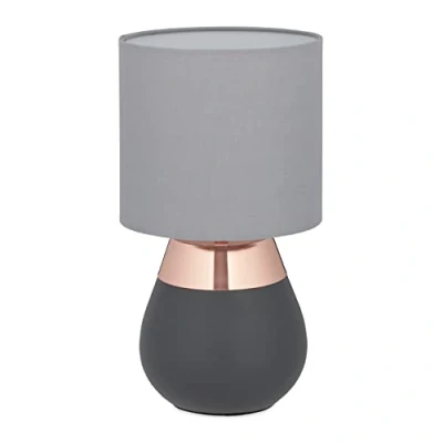 Immagine di relaxdays Lampada da Comodino con Funzione Touch Regolabile, Moderna, 3 Livelli, E14, HxD: 32,5 x 18 cm, Grigio Rame
