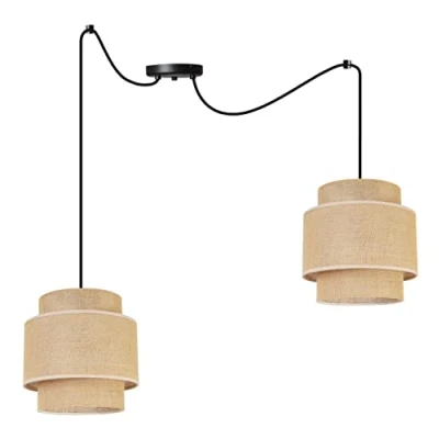 Immagine di Light Home Boho Lampadario a Sospensione Ragno per Soggiorno Camera da Letto e Cucina Lampade in Metallo con Paralume Moderno E27 2 Luce Base Nera Juta