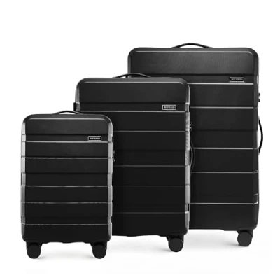 Immagine di WITTCHEN KOMODO Line Set di valigie Valigia da viaggio Bagaglio rigido in ABS Lucchetto TSA Taglia (S+M+L) Nero