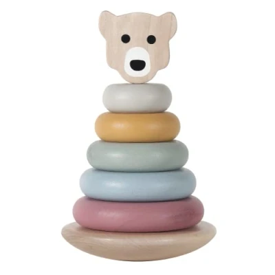 Immagine di Kindsgut Torre impilabile, giocattolo in legno per la motricità dei più piccoli, bel regalo il primo compleanno, colori tenui e design semplice, alta qualità, Orso