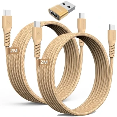 Immagine di TECHGEAR Cavo caricabatterie lungo da USB C a 60W (2M+2M+adattatore) intrecciato FORTE tipo dati per ricarica rapida compatibile con iPhone 15, iPad Pro 2022, MacBook Pro, Sam