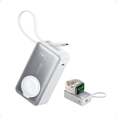 Immagine di Anker MagGo Power Bank per Apple Watch, Batteria Certificata, Portatile e Compatta da 10.000mAh, Cavo USB C Incorporato, 35W Max, iPhone 16/15, Samsung, iPad, AirPods, Altro Ancora