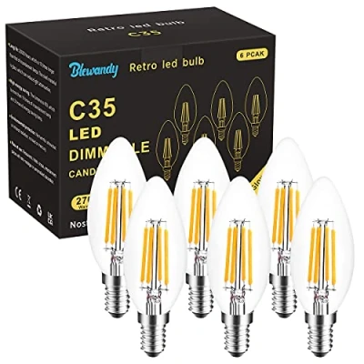 Immagine di Lampadina LED E14 Dimmerabile, Lampadine Candela, 4W Equivalenti a 40W Incandescenza Lampadina, 400Lm Luce Bianca Calda 2700K Filamento Lampade, 6 Pezzi