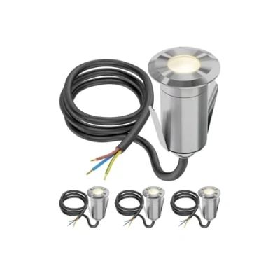 Immagine di ledscom.de Lampada da incasso a pavimento GLOX 4 LED per esterni, IP67, alluminio, rotonda, Ø 33 mm, bianco caldo, opaco