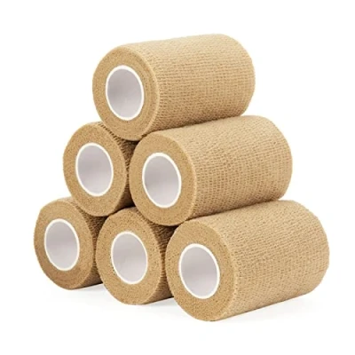 Immagine di 6 Rotoli Benda Elastica Coesiva 7,5cm x 4,5m, Bendaggio Adesiva Nastro Sportivo Non Tessuto Autoadesivo Salvapelle Fasciature per Mani, Piedi, Braccia (Colore della Pelle)