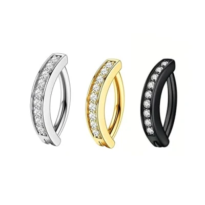 Immagine di DAZZLUXE 3 anelli da ombelico a forma di diamante, con zirconi, unisex, per ombelico, colore nero, oro, argento, Acciaio inossidabile