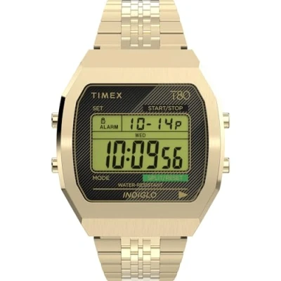 Immagine di Timex Orologio unisex T80, 36 mm, cinturino in acciaio inox, quadrante digitale, cassa dorata TW2V74300