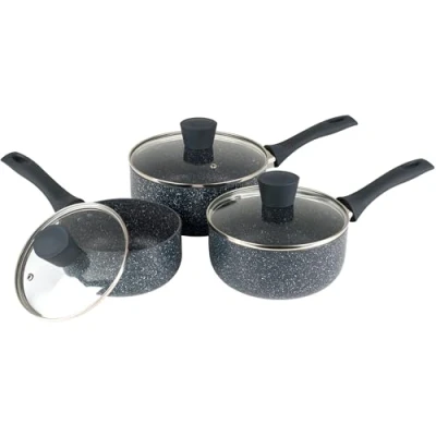 Immagine di Russell Hobbs RH00847EU7 Nightfall Stone Set di 3 pentole antiaderenti, 16/18/20 cm, con coperchio in vetro temperato, adatto a induzione, alluminio forgiato