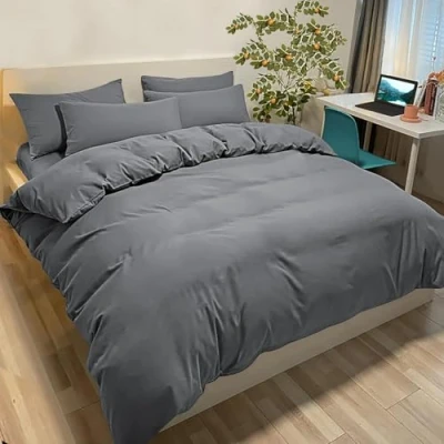 Immagine di Set Copripiumino Matrimoniale 240x220 cm 2 Federe Monocromatico in Microfibra Grigio Scuro, Morbido ed Ipoallergenico, Inclusa Federa 50x80