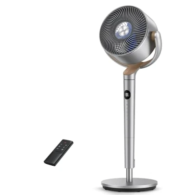 Immagine di Dreo 23dB ventilatore a piantana silenzioso, 120+120Omni directional Oscillating Fan, portata di 24M, volume d&#039;aria1200m3/h, DC Motor Quiet Standing Fans, Adjustable Height, 8 Speeds, 3 Modes