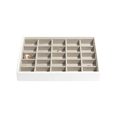 Immagine di STACKERS ‘Classic Size’ White 25 Section Stacker Jewellery Box with Grey Velvet Lining.