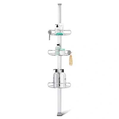 Immagine di simplehuman Portaoggetti per doccia a tensione media, telescopico, angolare, si estende da 1,5 m 2,4 m, facile installare, senza foratura, antiruggine, ripiani regolabili, BT1109DC