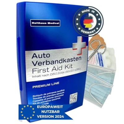 Immagine di HierBeiDir Cassetta di pronto soccorso Premium per auto secondo gli standard attuali 2024/2025 DIN 13164:2022 (conforme alle norme locali vigenti) Borsa tutta Europa Made