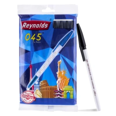 Immagine di Reynolds 045 nero (confezione da 10) Set di Penne a sfera con impugnatura comoda per scrittura Cancelleria scuola e ufficio studenti Dimensioni punta 0,7 mm