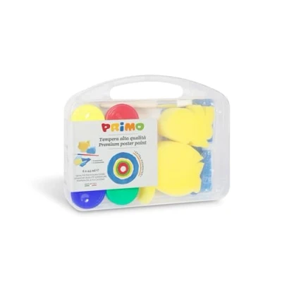 Immagine di PRIMO Valigetta Colori per Bambini +3 Anni, 6 Tempere Lavabili 44 ml + 2 Spugne e Pennelli, Dipingere Tessuti Carta Altro, Colore a Tempera Cartoleria Lavoretti Creativi