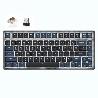 Immagine di ATTACK SHARK AK832 Tastiera Meccanica, 75% TKL DaGioco Wireless, Ultra Thin Low Profile Gasket BT/2.4G/Wired, 20 Backlit, 83 Chiavi, Coiled USB C Cable per Mac/Win Brown Switch
