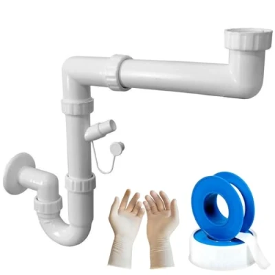 Immagine di Parpyon® Sifone Lavabo Bagno Lavello Cucina tubo scarico lavandino Antiodore, Flessibile Rubinetto miscelatore Prolunga filettato + nastro e guarnizione (Sifone 1V SMALL)