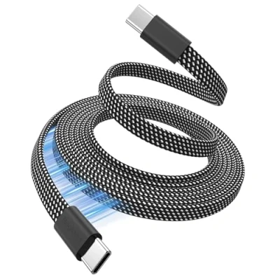 Immagine di Magtame cavo magnetico USB C da 1,5 m, piatto a C, 60 W (3 A), di ricarica rapida tipo flessibile, compatibile con Phone 15 Pro Max, Samsung, Pad, nero