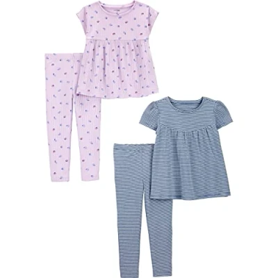 Immagine di Simple Joys by Carter&#039;s Casual Set da Gioco, Blu Righe/Lilla Frutta, 2 Anni (Pacco 2) Bambine e Ragazze