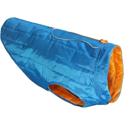 Immagine di Kurgo Loft Cappotto Reversibile per Cani, Resistente all&#039;Acqua, Riflettente, Leggero, Compatibile con Imbracatura Blu/Arancione, M