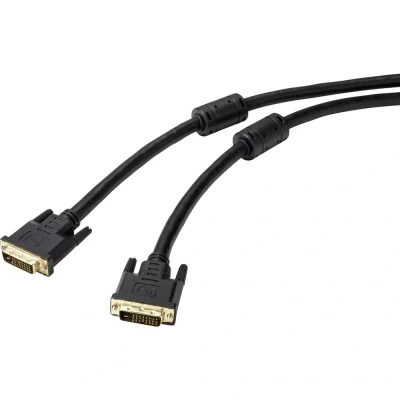Immagine di Renkforce DVI Cavo Spina D 24+1pol. , 20.00 m Nero RF 4695150 doppia schermatura, con nucleo in ferrite, contatti connettore dorati