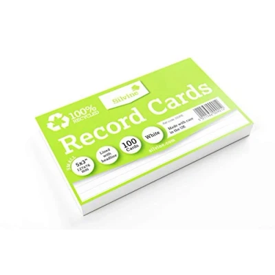 Immagine di Silvine 100 schede flash 100% riciclate, 12,7 x 7,6 cm, a righe, colore: bianco