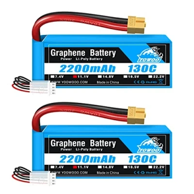 Immagine di Yowoo 3S LiPo Batteria 2200mAh 11,1V 130C RC Grafene con connettore XT60 Spina per Auto Barca Camion Heli Aereo Quadcopter Elicottero Multi Motore Hobby Fai da Te (2 Batteria)