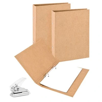 Immagine di Tufa Raccoglitore ad Anelli A5, 2 Pezzi A5 in Carta Kraft Ricaricabile, a Anelli, Raccoglitori con Perforatrice per Scuola Ufficio