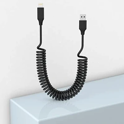 Immagine di KETAKY Plus Cavo Lightning a Spirale [certificato MFi e compatibile con CarPlay], iPhone Retrattile trasmissione dati, Corto per iPhone/Pad/Pod
