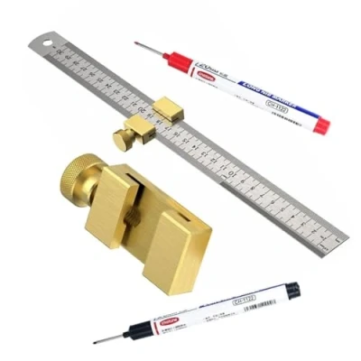 Immagine di righello in ottone acciaio con arresto metallo, battuta a righello, inox, strumento di lineare, angolo combinazione per carpentiere (ora)