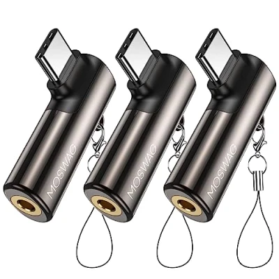 Immagine di MOSWAG Adattatore da USB C a Jack 3,5 mm, per cuffie audio digitale Aux di tipo mm in lega zinco Samsung Galaxy S23 S22 Note10 A80 Huawei P50/P40 Pro