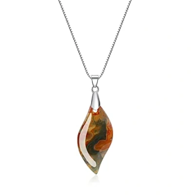 Immagine di COAI Collana da Donna con Ciondolo Foglia in Agata Muschiata Marrone e Catenina Argento 925