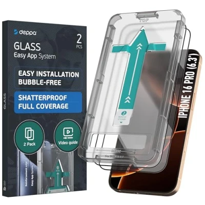 Immagine di Deppa [2 Pezzi Pellicola Vetro Temperato iPhone 16 Pro (6.3&#039;) [a Copertura Totale] con Kit per Installazione Facile Vetrino, Protezione, Proteggi, Schermo, Display, Accessori